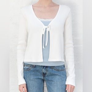Brandy Melville White Greta Tie Front Long Sleeve Top